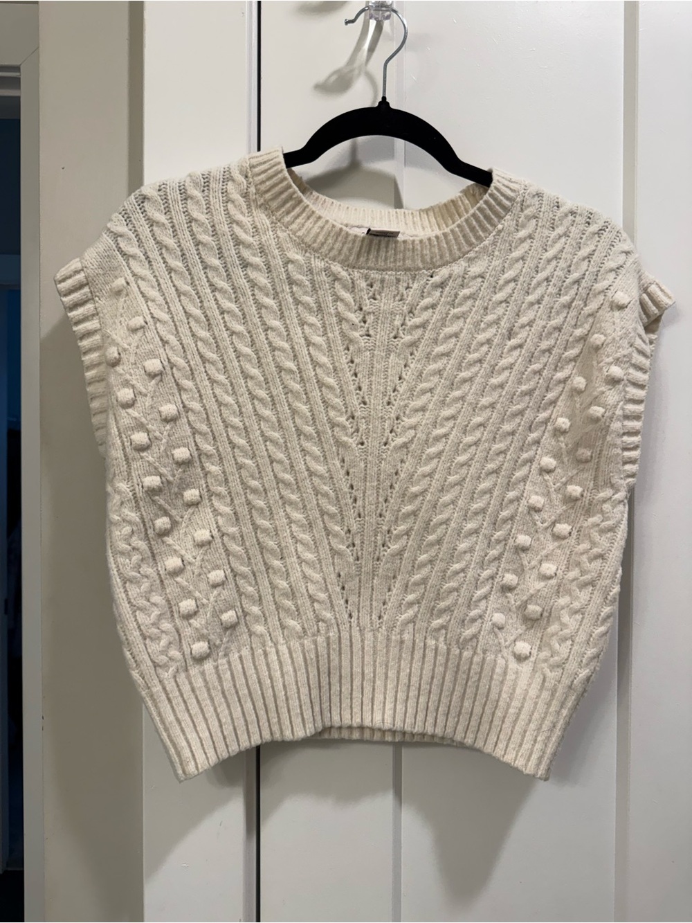 Sincerely Jules Cream Cable-Knit Pom-Pom Sweater Vest